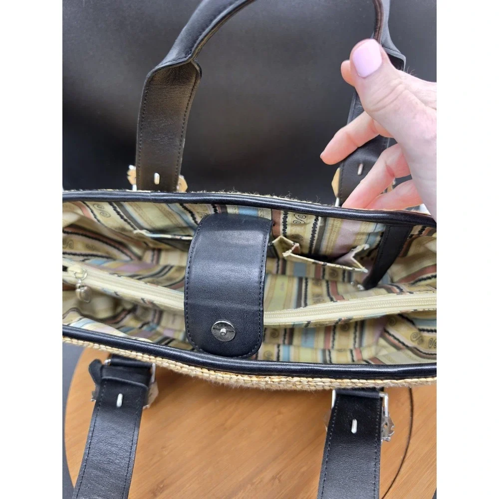Brighton Bernadette Straw‎ Purse With Black Leather Handles Flawless!
